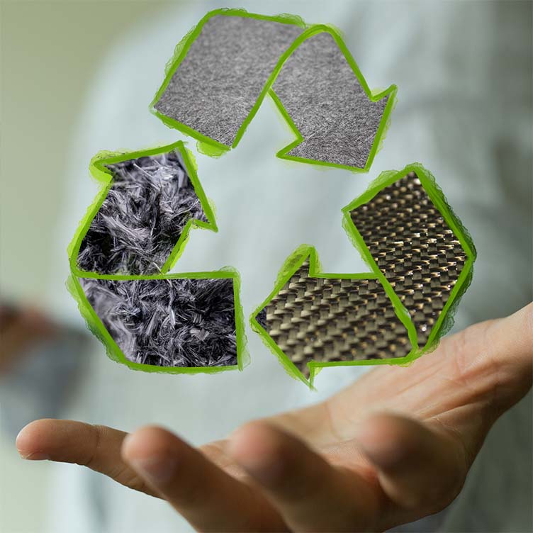 Eine Darstellung des Recyclingprozesses von Composites mit verschiedenen recycelten rCF-Fasern