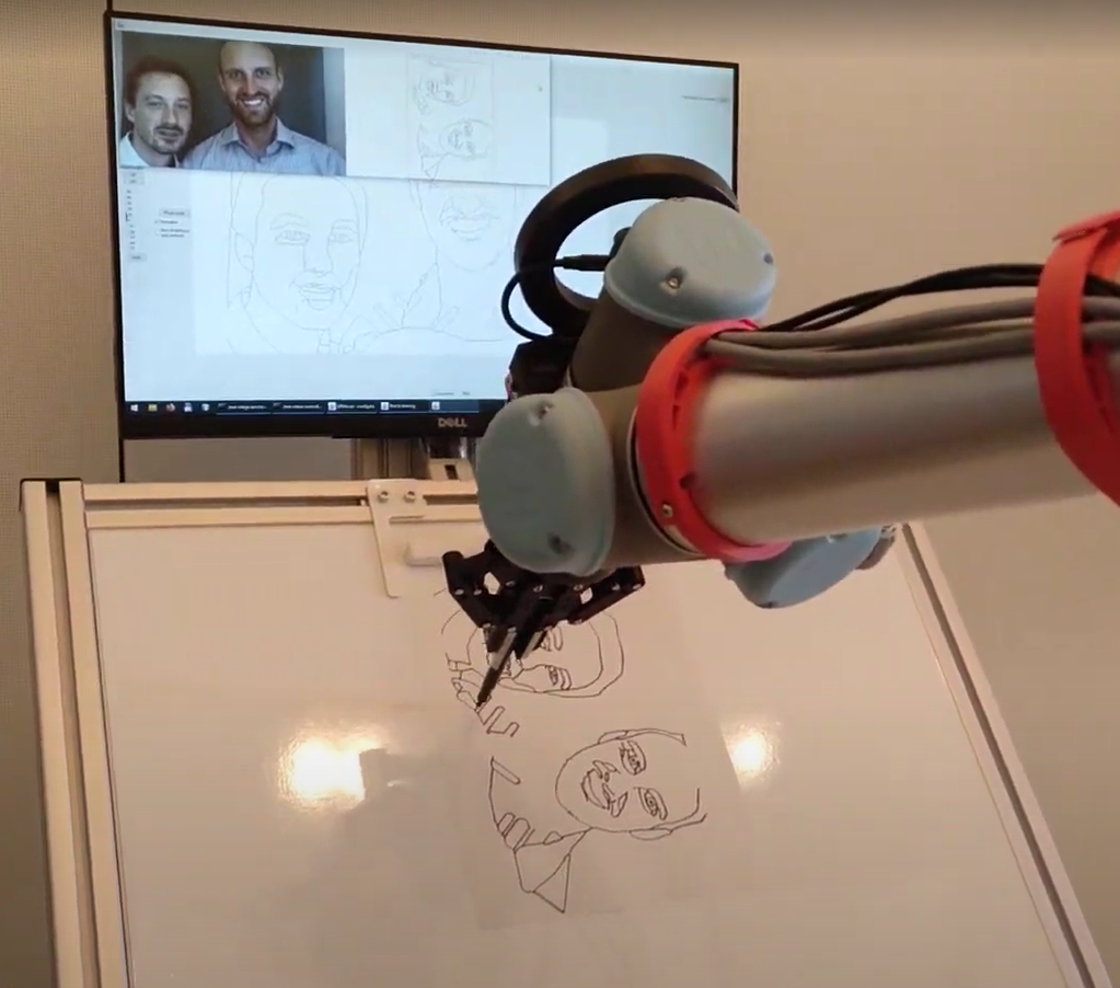 Creation of a portrait by the SZTAKI drawing robot »Piktor-o-bot«