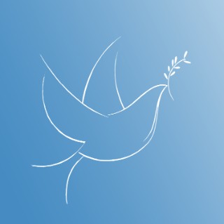 Stylized drawing of a flying dove with olive leaves, a symbol of peace and rebirth, easter, peace, love